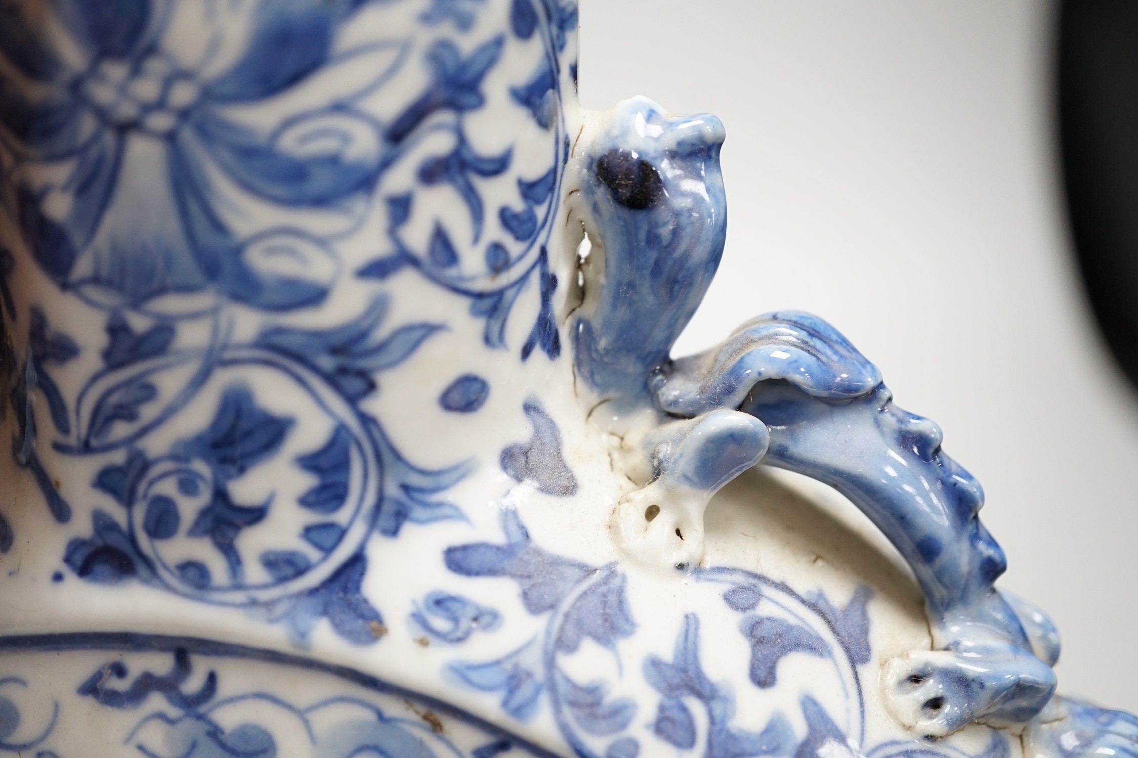 A Chinese blue and white moonflask and a similar double gourd vase, 19th century, moon flask 31cms high